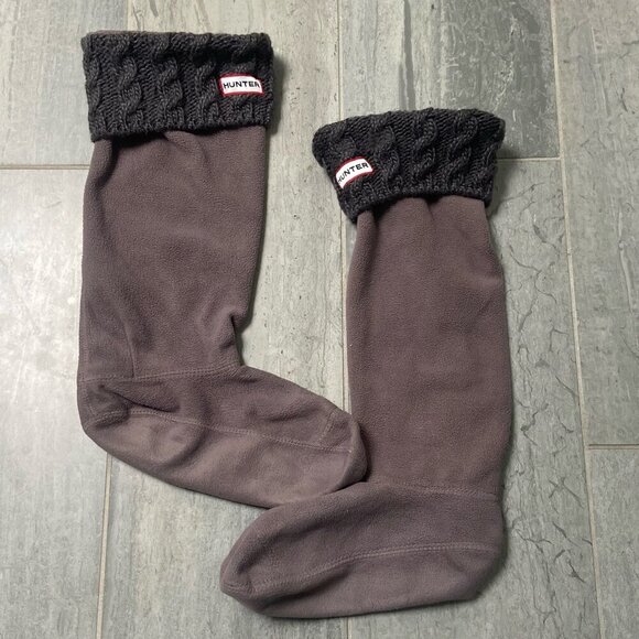 Hunter Tall Fleece & Cable Knit Cuff Rain Boot Socks Gray Size M/L - Picture 1 of 6